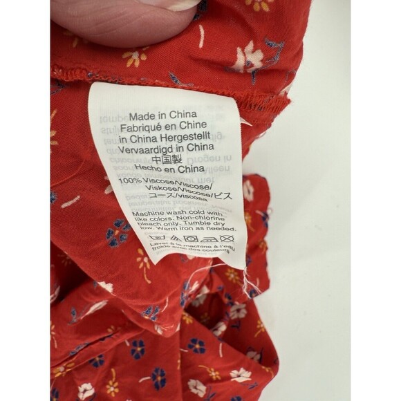 Madewell Womens XSMALL Tie Front Blouse Red Floral Short Sleeve V-Neck Viscose - Picture 6 of 10